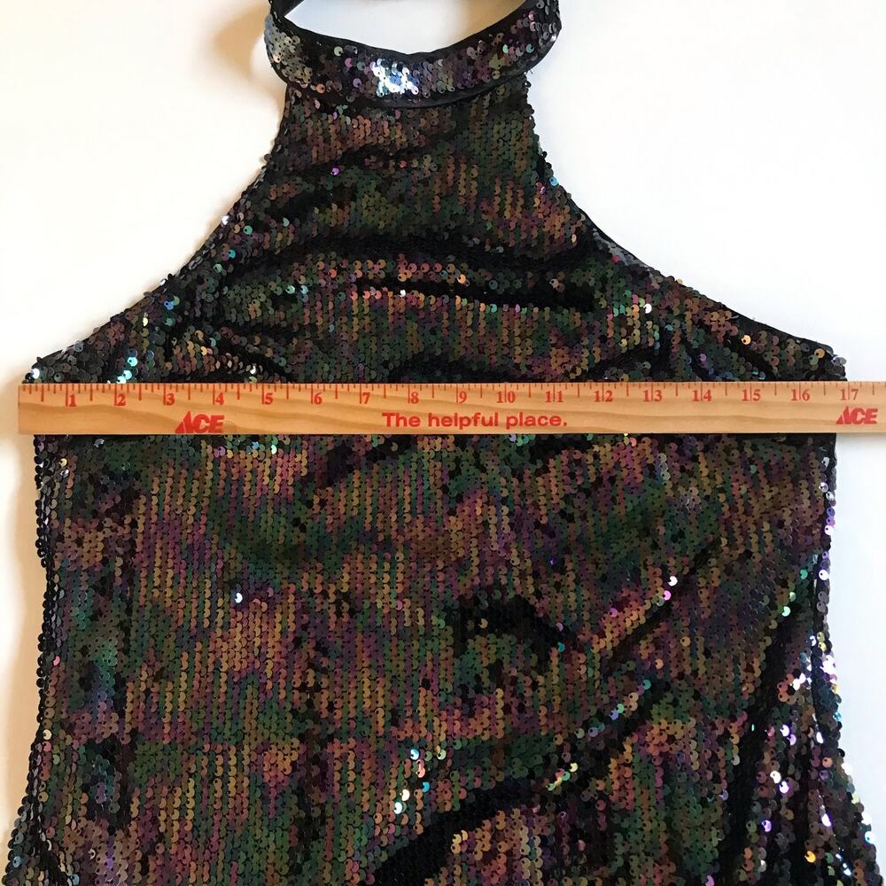 Lulu's Classic Diva Black Multi Sequin Halter Bodycon Mini Dress Size Large EUC - Picture 12 of 13